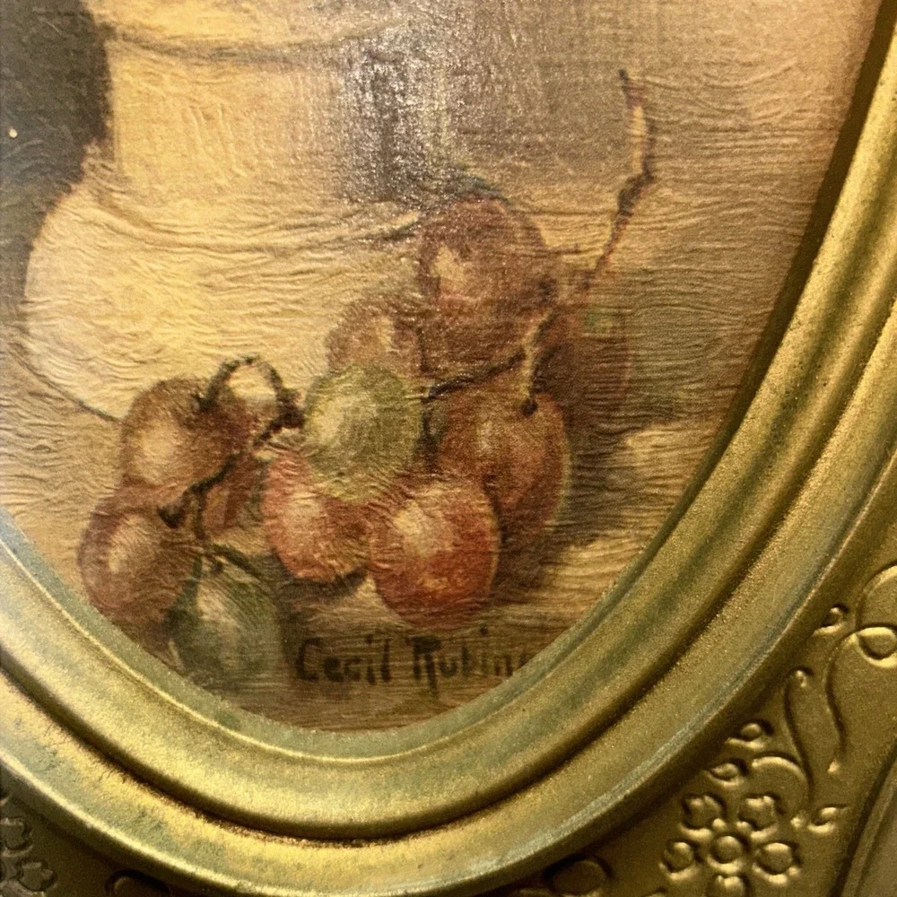 Pair of 1964 Florentine Gardens Vtg Floral Wall Art by Cecil Rubino - Gold Frame